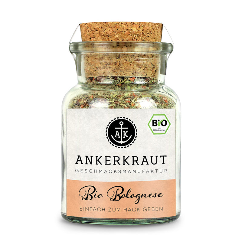 BIO Bolognese von Ankerkraut im Korkenglas auf weißem Hintergrund.